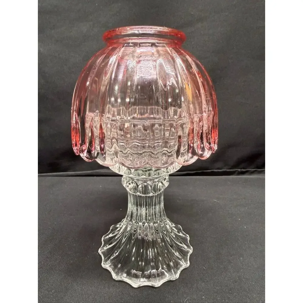 Pair of L.E. Smith Vintage Pink Fairy Lamps Clear Glass Pedestal Candle Holders